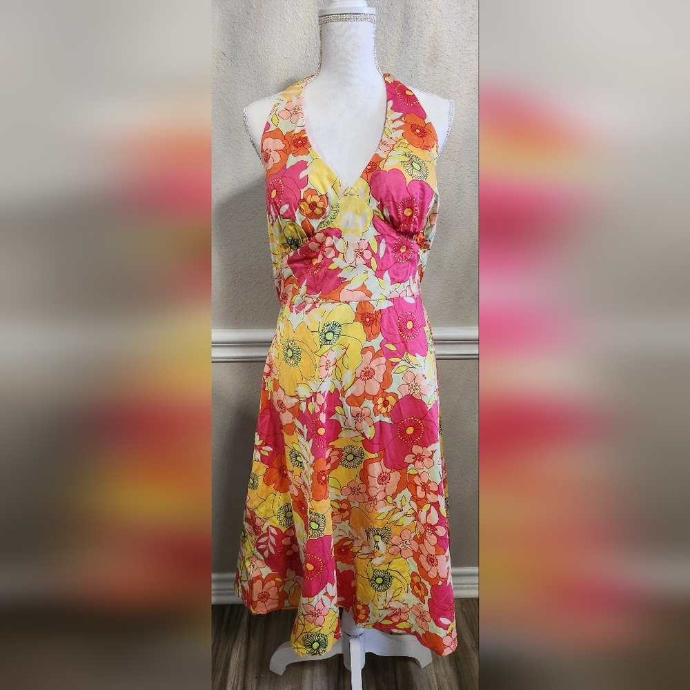 Madison Leigh Floral Halter Dress - Pink and Yellow